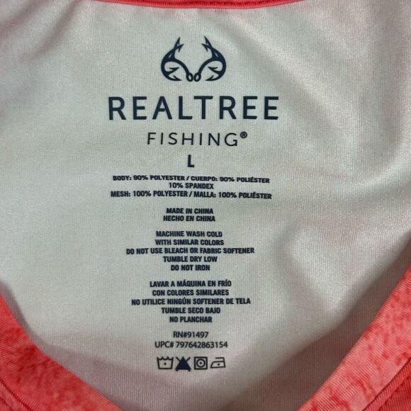 Realtree Fishing LS Tech Performance Shirt Womens L Red Camo V-Neck Amphibious - Picture 2 of 10